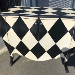 Louis XV black and antique cream harlequin (diamond pattern ) commode buffet hand made