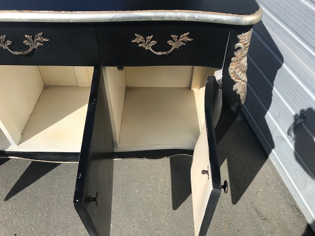 Louis XV commode black /silver distressed commode in mat black antiqued finish - Image 4